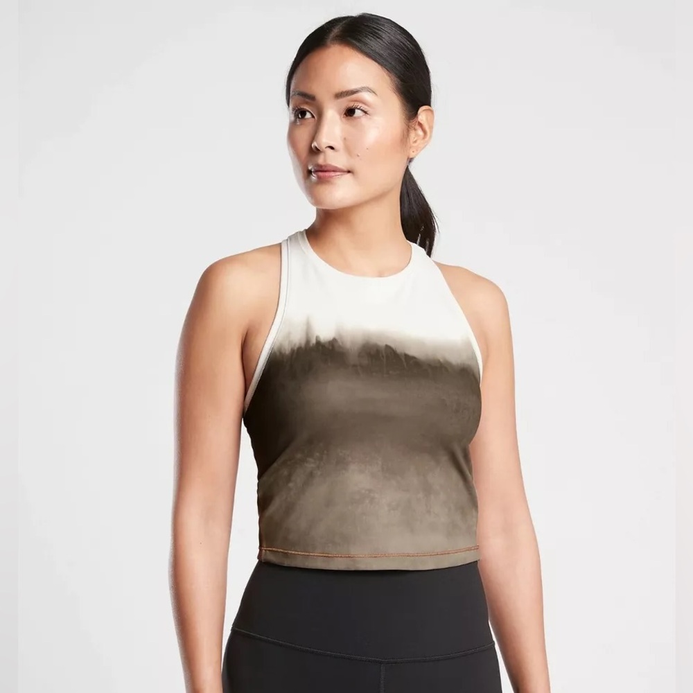 Athleta Shanti Watercolor Stripe Crop Tank | Medium | Mortar Mushroom